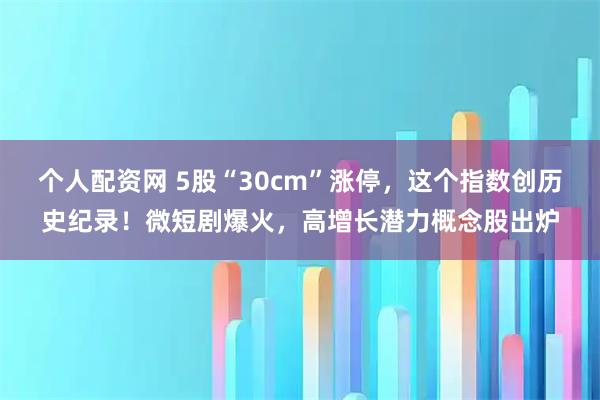 个人配资网 5股“30cm”涨停，这个指数创历史纪录！微短剧爆火，高增长潜力概念股出炉